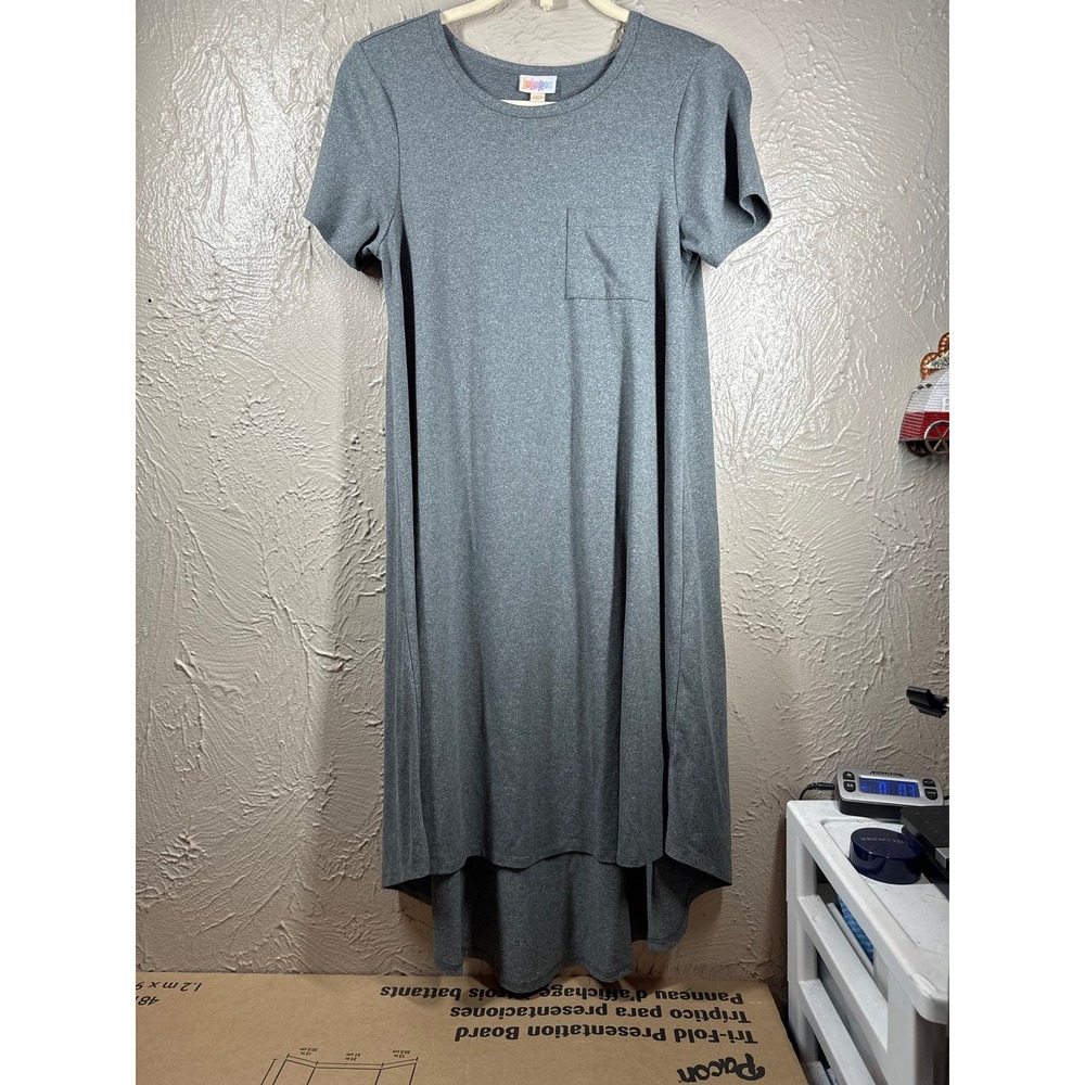 LuLaRoe Short Sleeve Round Neck Carly Polyester Gray Stretch Swing Dress Sz XXS